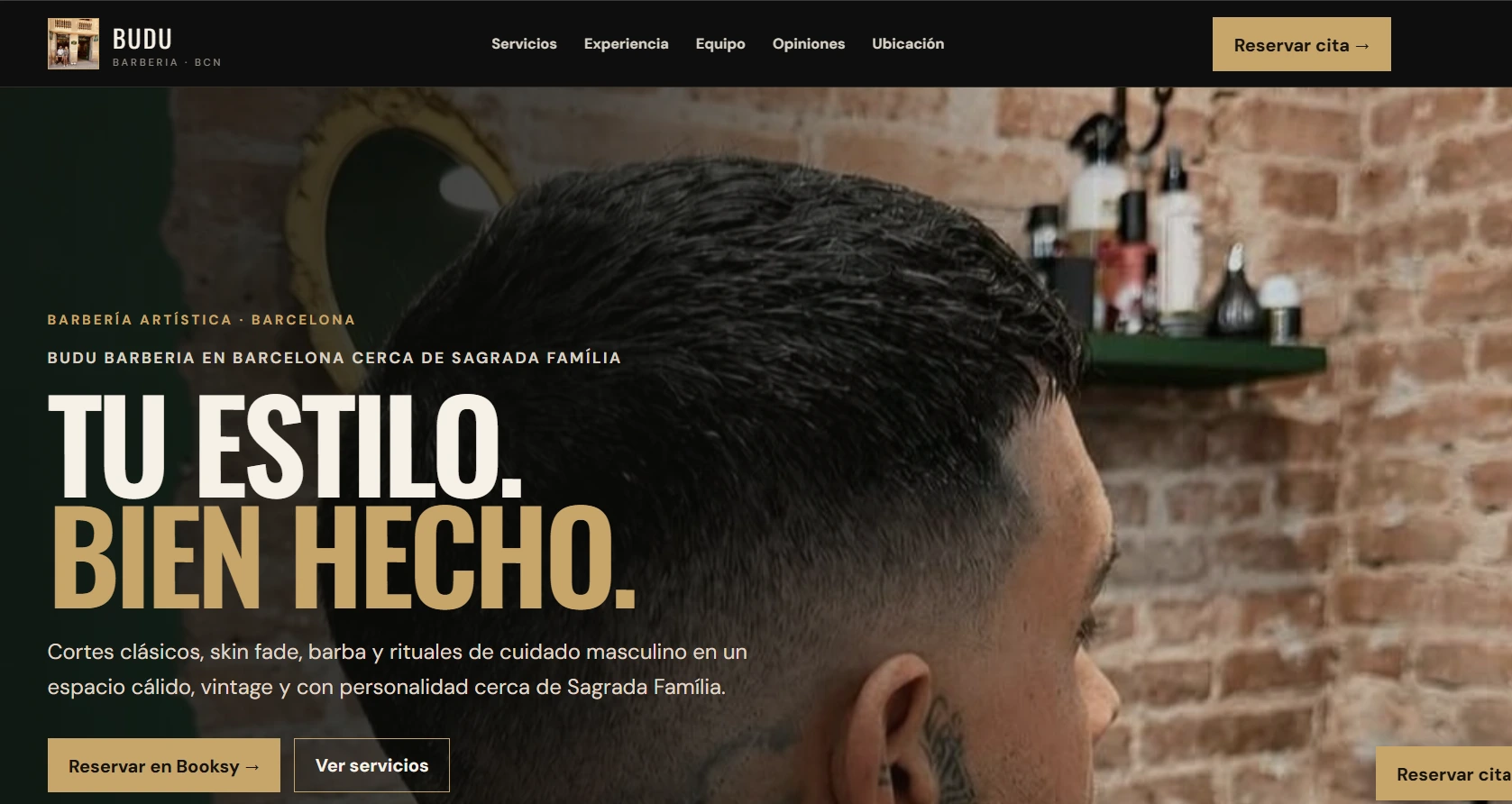 Vista completa de la demo web BUDU Barbería